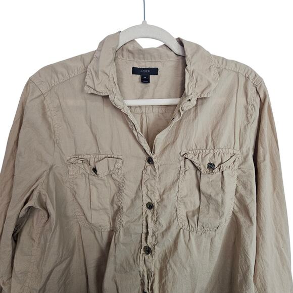 J. Crew Womens Minimalist Neutral Button Shirt Sz 14 Cotton Lightweight Classic - Picture 2 of 8